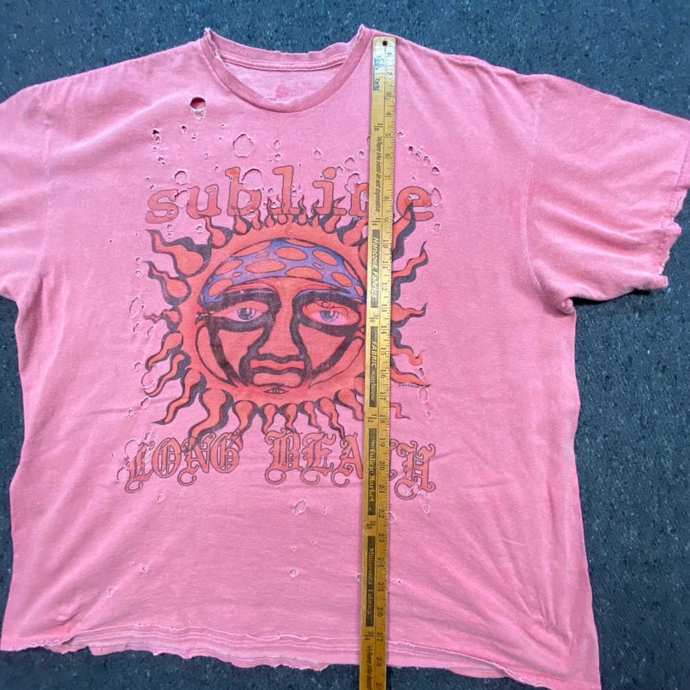 Sublime Band TShirt Sz XL Mens Pink Grunge Distressed Sun Logo Long Beach Tee - Picture 5 of 7